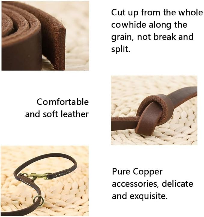 Multi Function 8ft Leather Dog Leash, Genuine Leather Leash Hands Free Dog Training Leashes for Medium and Large Dogs (8 Foot*5/8 inch, Brown)