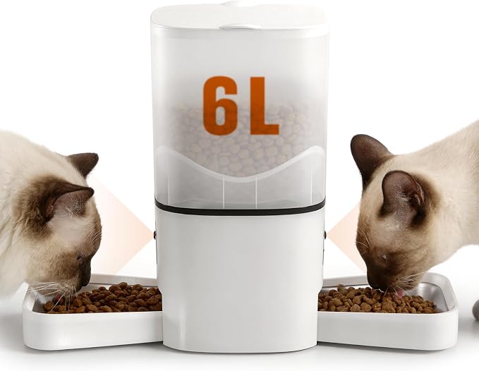 Automatic Cat Feeder with Dual HD Cameras for 2 Cats, Smart WiFi Pet Feeder with APP Control, Timed Feeding & Portion Control, 2-Way Audio, Night Vision, 5GHz/2.4GHz WiFi, 6L