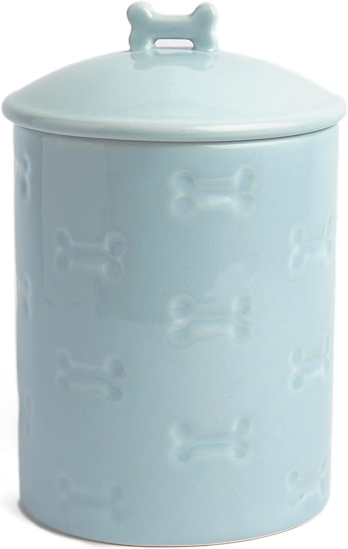 Dog Treat Jar - Ceramic Dog Treat Container 1.4 Qt (Manor Blue) | Treat Jar with Lid, Keeps Treats Fresh | Stylish Storage Container | Easy-Clean, Dishwasher Safe