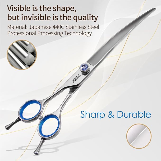 Left Handed Curved Scissors for Dog Grooming 7" Downward Professional Curved Shears Dog Grooming for Poodle Pet Cat Face Japan 440C Stainless Steel Super Sharp(7.0 curved)