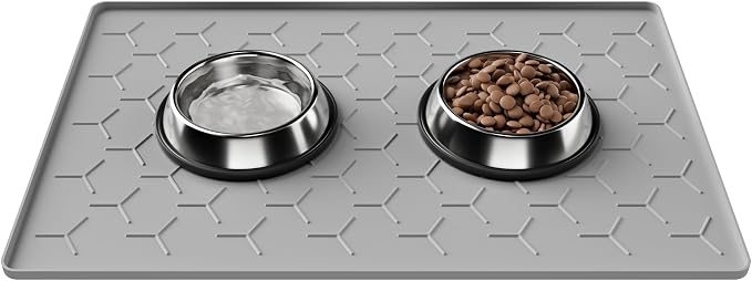 Pieviev Silicone Dog Cat Food Bowl Mat, Waterproof Raised Edge, 24'' x 16'' | Food-Grade Bpa-Free Pet Food Mat, Waterproof & Non-Slip, Raised Edges Contains Spills & Drips, Fits Pet Bowls and Fountains