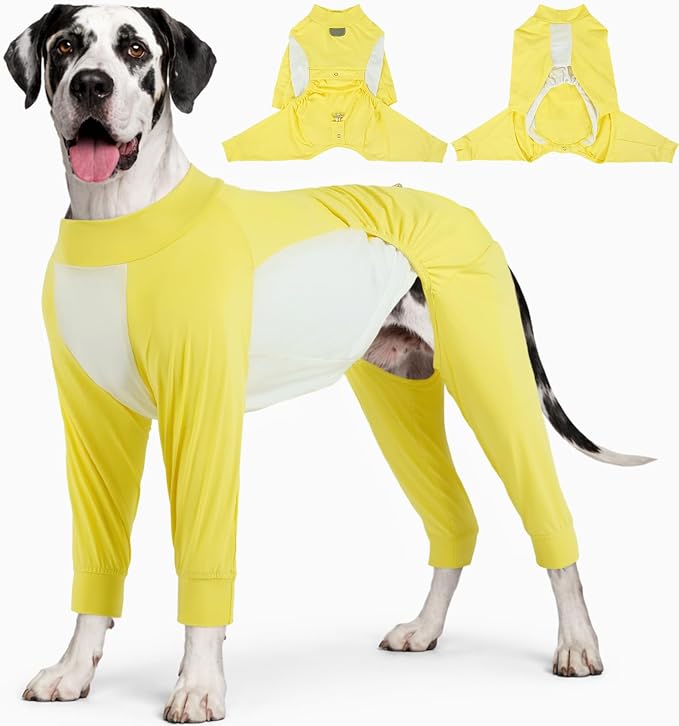 ROZKITCH Dog Onesie, Four Leg Full Body Suit Summer Cool Dog Surgery Recovery Suit Shedding Shirt Sun Protective Shirt Lightweight Stretch Pyjamas Summer Vest(Blue, 4XL) Yellow 4XL