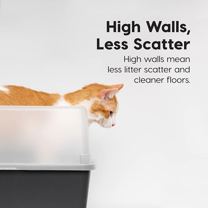 IRIS USA Large High Sided Cat Litter Box, Scatter Shield | High Kickers, Kick-Proof Sides, Extra Deep Pan, Raised Edge Protection, Keeps Floor Clean, Easy Daily Scoop