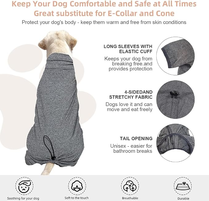 Dog Pyjamas PJS Sweater Clothes and Home Clothing Suitable for Small to Medium Breeds of Dogs, Dog Neutering Suits, Extra-Large Stretch Fabric, Four-Legged Clothes(Thin Forid Gray, XL)