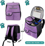 PetAmi Dog Travel Bag Backpack, 27L Airline Approved Pet Supplies Organizer with 2 Food Containers, 2 Collapsible Bowls & Poop Bag Dispenser, Weekend Road Trip Camping Dog Mom Gift, Purple