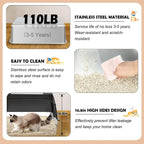 Vivifying Stainless Steel Litter Box, XL Side Entry Extra Large Litter Box with Lid for Big Cats & Kitty, Removable Enclosed Metal Cat Pan with High Sided Enclosure, Scoop (Black)