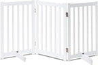 LZRS Freestanding Dog Gate 60" W x 30" H Solid Wooden Pet Gate for Doorways, Stairs & Hallways, Expandable & Foldable with Support Feet，Indoor Use,White