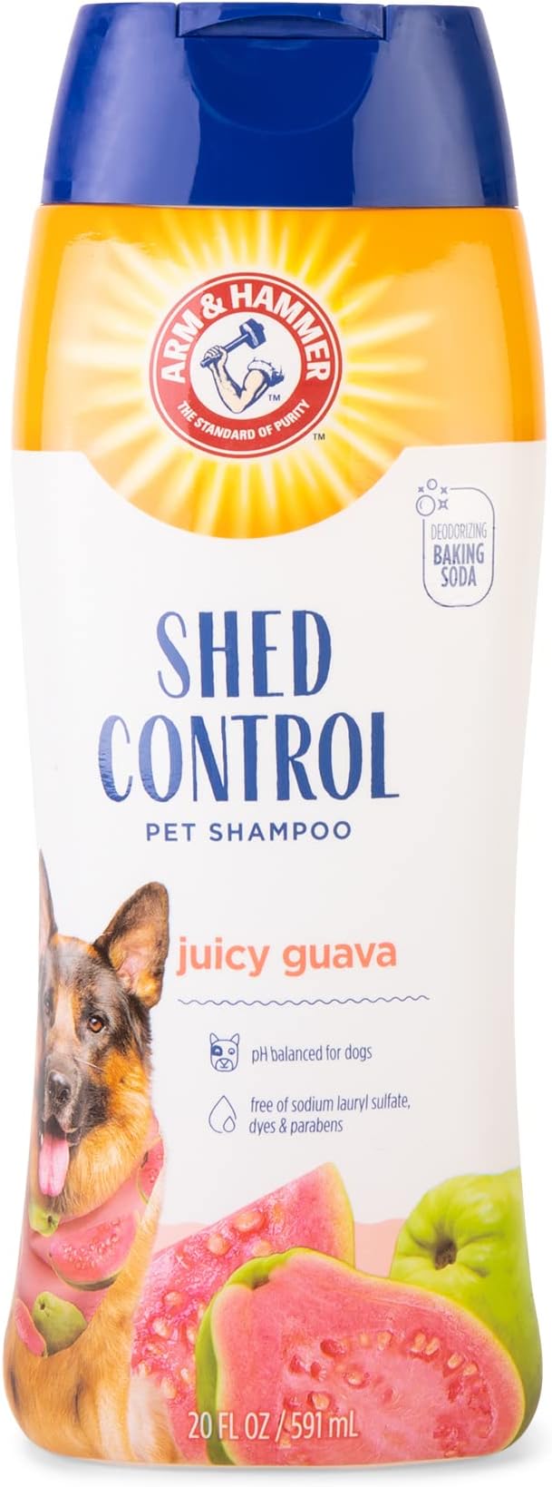 Arm & Hammer for Pets Shed Control Dog Shampoo, Juicy Guava Scent, De-Shedding, Omega-3 Vitamin E, pH Balanced, Sodium Lauryl Sulfate Free, 20 Fl Oz, 6 Pack