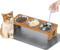 Elevated Cat Bowls with 3 Stainless Steel Bowls | 15° Tilted Anti-Vomiting Raised Cat Food Bowl with Solid Wood Stand and Silicone Pad for Cats and Small Pets Bowl(Warm Chestnut)