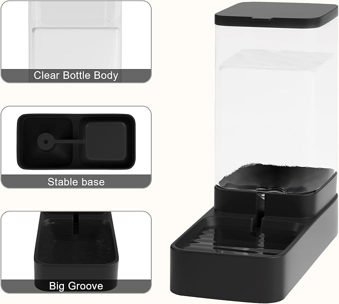 Automatic Cat Feeder and Water Dispenser in Set with Pet Food Bowl,Gravity Dog Waterer and Food Feeder for Small Medium Dog Cat Puppy Kitten Large Capacity(3.8L,Black)