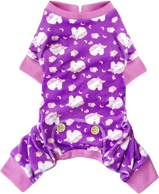 KYEESE Dog Pajamas Velvet Dog Pajamas Small Sized Dogs Soft Dogs Clothes Pjs with Unicorn Pattern Stretchy Pet Jammies Coat Comfy Pet Onesie Costume, X-Large
