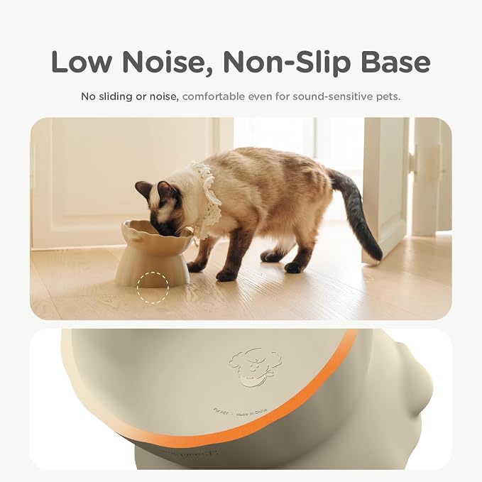 Elevated Dog Bowls, Raised Dog Bowl | Premium Food-Grade Silicone Material, Dog Bowls elevated, Quiet Dog Bowl for Noise-Sensitive Dogs, Non slip (Ivory)
