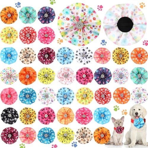 Huhumy 50 Pcs Paw Print Dog Collar Bows Flower Bowties Bulk Attachments by Huhumy