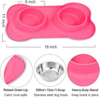 AsFrost Dog Food Bowls Stainless Steel Pet Bowls & Dog Water Bowls with No-Spill and Non-Skid, Feeder Bowls with Dog Bowl Mat for Dogs Cats and Pets-Pink, 24 0z in Total