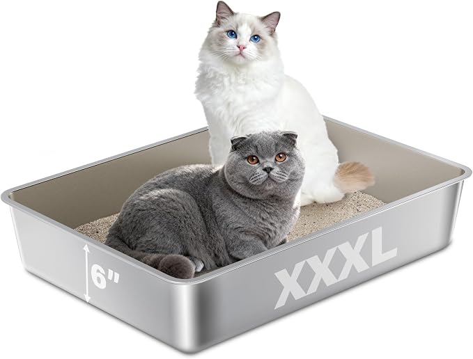 Stainless Steel Litter Box, Metal Cat Litter Box XXXL | 28" X 20" X 6", Extra Large Steel Litterbox for Big Cat, Multiple Cats, No Smell, Non Stick, Easy Cleaning