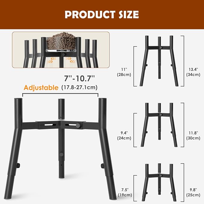 Dog Bowl Stand for Large Dogs, Adjustable Width & Height, Elevated Bowls for 7-10.7" Wide, 3 Height Adjustment, Tall Food and Water Holder, Single Holder, Bowl Not Included