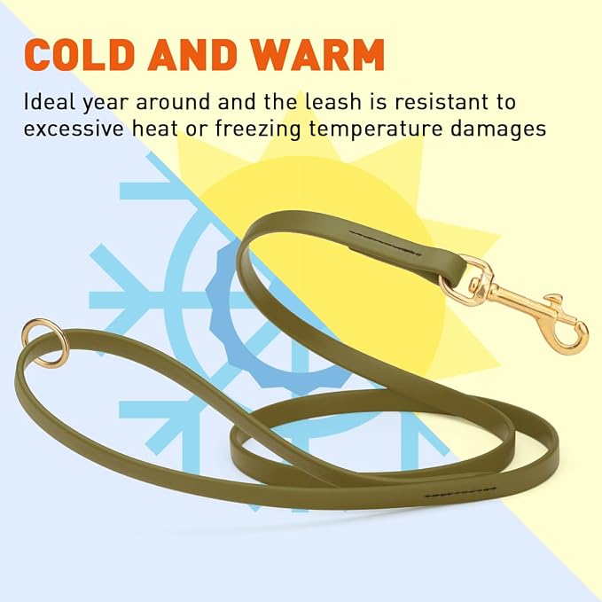 Viper Biothane K9 Working Dog Leash Waterproof Lead for Tracking Training Schutzhund Odor-Proof Long Line with Solid Brass Snap for Puppy Medium and Large Dogs 4ft, Olive Drab Green