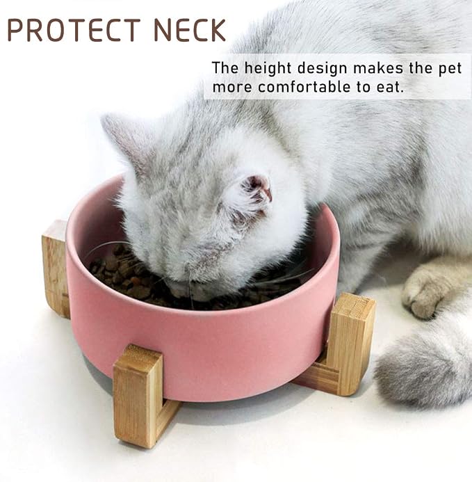 Petygooing Dog Cat Bowl Ceramic Pink Pet Dish with Stand for Food and Water, Modern Cute Matte Glaze Weighted Pet Bowls Set for Cats & Small Size Dogs 13.5 OZ (5.1In / 1.7 Cups) Pink