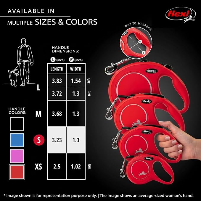 FLEXI® Classic Tape Retractable Dog Leash, Small, 16 ft - Red | German engineered, original flexi leash, durable quality for dogs up to 33 lbs, tangle-free, walking, reliable brake system