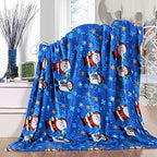 Elegant Comfort Luxury Velvet Super Soft Christmas Prints Fleece Blanket-Holiday Theme Home Décor Fuzzy Warm and Cozy Throws for Winter Bedding, Couch and Gift, 50 x 60 inch, Blue Santa Snowman by ELEGANTCOMFORT