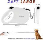 26FT Retractable Dog Leash, Heavy Duty Great Leash for Dog up to 110 lbs, 360° Tangle-Free RetractionOne-Handed Brake, Strong Nylon Tape (Large, White)