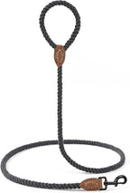 Mile High Life Dog Leash Braided Cotton Rope with Leather-Reinforced Ends | Rust-proof 360° swivel clasp, Heavy-duty for medium/large dogs. Great for weddings, daily walks (4 FT, 1/2", Dark Gray)