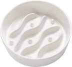 Ceramic Slow Feeder Dog Bowls for Small Dogs, 0.6 Cup Dog Slow Feeder for Fast Eater, Puzzle Maze Bowl, 14oz, 6in, White