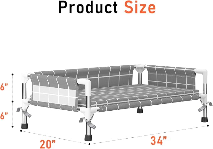 Elevated Dog Bed with Cushion and Three-Sided Fence for Small Medium Dogs | 3-sided safety Guardrail and soft cotton fabric. Anti-slip feet for stable indoor relaxation and outdoor activities