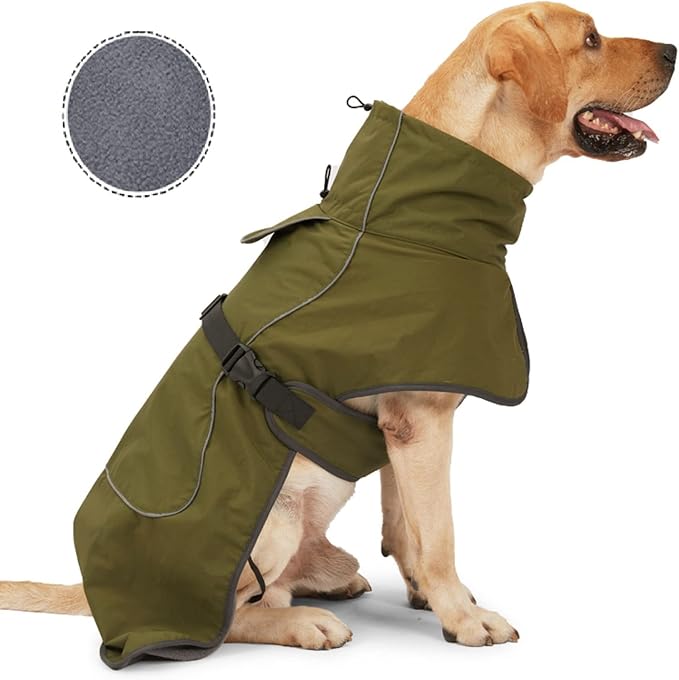 Dog Raincoat - Waterproof Dog Winter Jackets Windproof Coat with Velvet Inner Winter Dog Rain Coat with Reflective Strip,Green XS