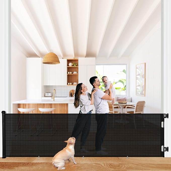 COMOMY 118" Retractable Baby Gates Extra Wide, Retractable Dog Gate for Large Openings, Extra Long Dog Gates for The House, Extra Large Mesh Pet Gate for Stairs, Doorways, Hallways, Indoor&Outdoor