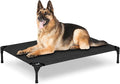 Elevated Dog Bed for Outdoor, Large Raised Dog Cot with Washable Mesh, Cooling Pet Cot Chew Proof for Outside Camping, 42"x30" Black