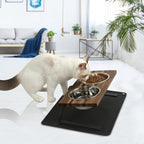 Aivituvin Elevated Dog Bowls, 15°Tilted Raised Cat Food Bowl, Walnut Wood Water Stand Feeder Set for Cats and Puppy, Pet Bowls with Anti Slip Mat(Small)