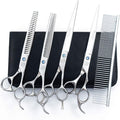 Moontay 8" Professional Dog Grooming Scissors Set of 5 with Pet Comb & Bag | Pet Grooming Chunkers Shears for Dog, Curved Dog Grooming Scissors, Thinning Shears for Dog with Grooming Comb, Silver