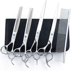 Moontay 8" Professional Dog Grooming Scissors Set of 5 with Pet Comb & Bag | Pet Grooming Chunkers Shears for Dog, Curved Dog Grooming Scissors, Thinning Shears for Dog with Grooming Comb, Silver