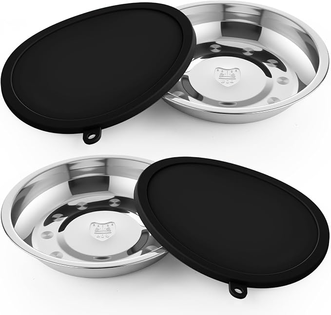 Patelai Stainless Steel Dog Bowls with Silicone Lids for 1.9 Cups Portable Food and Water Dishes for Pets Sealable Containers for 6.3" for Cats & Small Dogs(4 Pcs,Black)