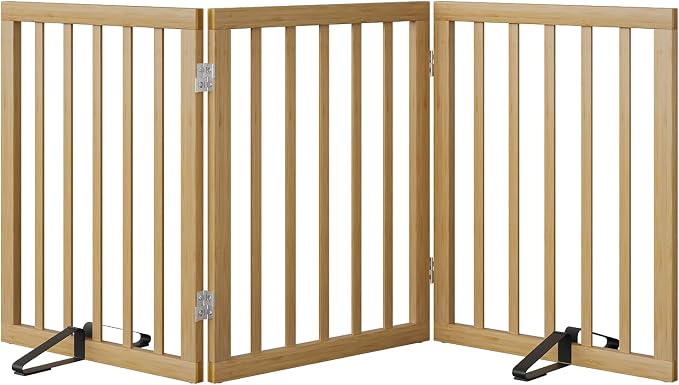 Dog Gates for Doorways Stairs, Foldable Freestanding Pet Gate, Dog Fences Indoor, Bamboo Dog Gates (Natural, 18-55" Wide)