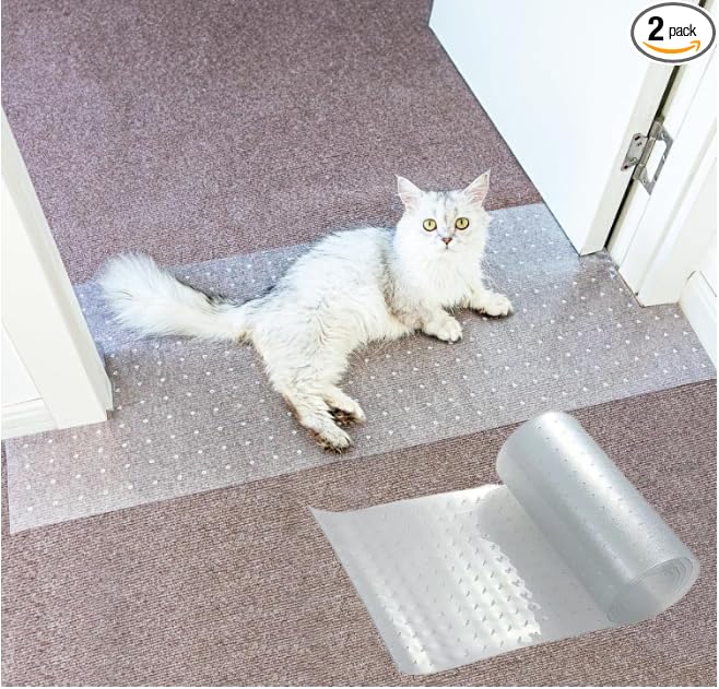 Carpet Protector for Pets Carpet Protector for Doorway, Anti Scratch Under Door Cat Scratch Protector Mat, Cat Barrier Mat Easy to Cut Plastic Stopper (Clear, 3.6FT-2pack)