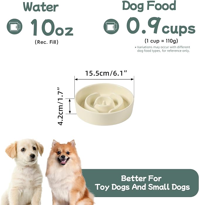 Havniva Slow Feeder Dog Bowls, Ceramic Dog Bowl Slow Feeder for Fast Eater | 0.9 Cups Puzzle Dog Food Bowl, Slow Feeding Bowls for Small Breed, Non-Slip Rubber Base, Anti-Choking