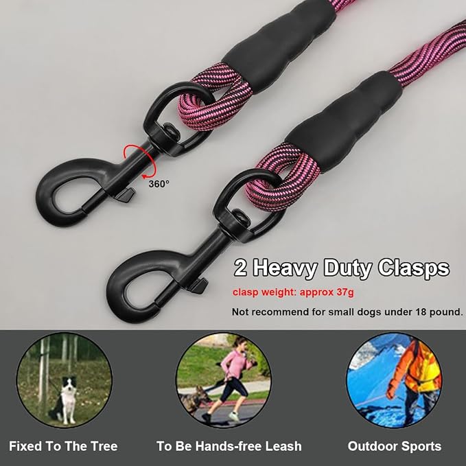 BTINESFUL 12/20/30/50/75ft Dog Tie Out Long Tether Rope Dog Lead for Yard | Large Medium Dogs Outdoor Training, Playing, Camping, Backyard Dog Leash (30 Foot, Pink Black)