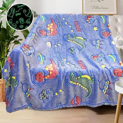 Personalized Dinosaur Blanket for Boys - Glow in The Dark, Soft Fleece Throw for Kids, Toddlers - Birthday Gift, 30"x 40" by COMFAR