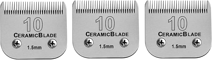 10#Dog Grooming Ceramic Blade sets,Compatible with Andis/Oster A5/Wahl 10KM | Size 10# Cut Length 1/16"(1.5mm)，3 PACK