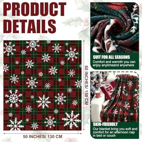 Hunnmingre Christmas Flannel Throw Blanket 50x60 In,Red Green Buffalo Plaid - Image 2