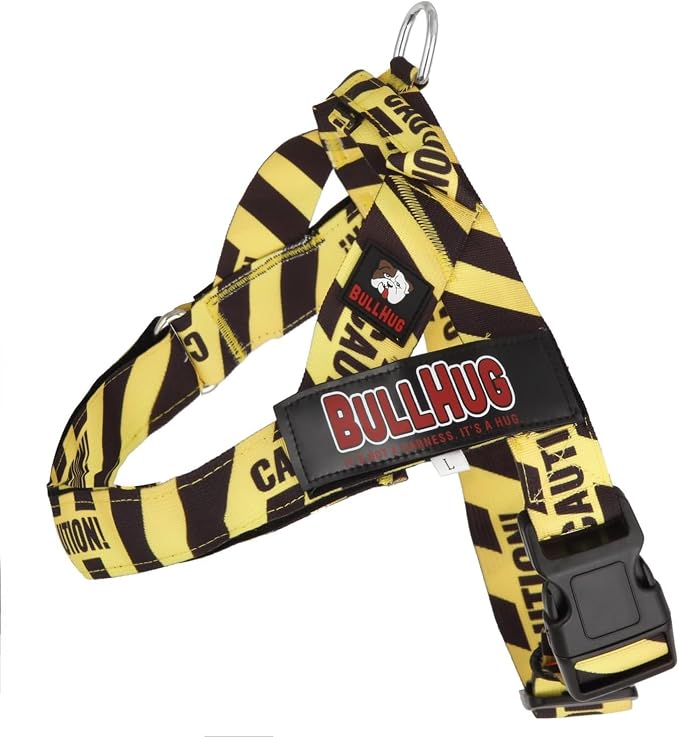 BULLHUG Adjustable Dog Harness– No Pull, No Choke – for English Bulldogs, French Bulldogs, Pugs & Broad-Chested Breeds – Easy, Safe Walks (Caution, Large)
