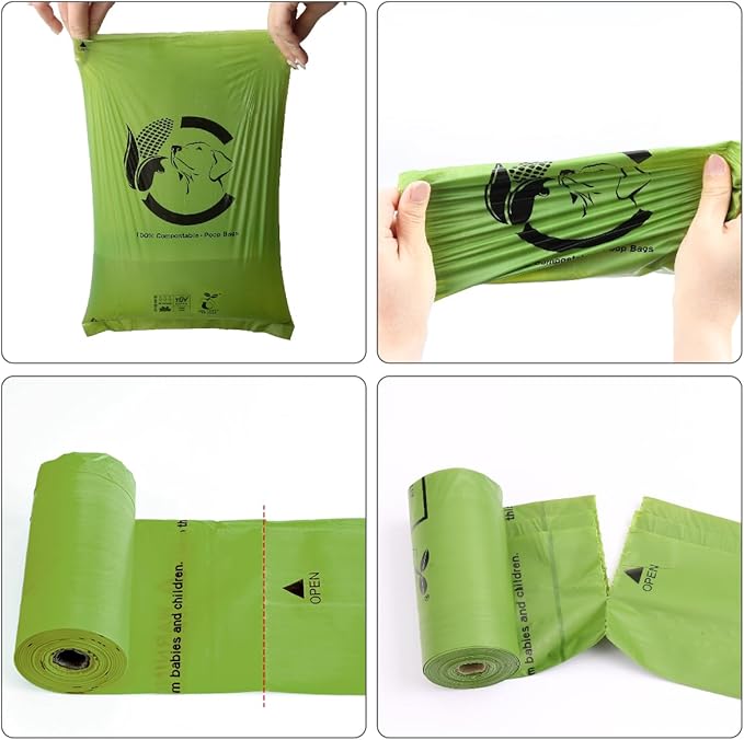 Certified Compostable Dog Poop Bags, 120 Count Landfill Friendly and Leakproof Waste Bags, Easy Open Unscented Forest Green Poop Bag for Dog, 15 Doggy Bags Per Roll (8 rolls)