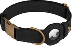 AirTag Dog Collar - Genuine Leather Dog Collar with Apple AirTag Holder and Metal Buckle - Smart GPS Tracking Pet Collars (Black, M, 14"-18" Neck Fit)