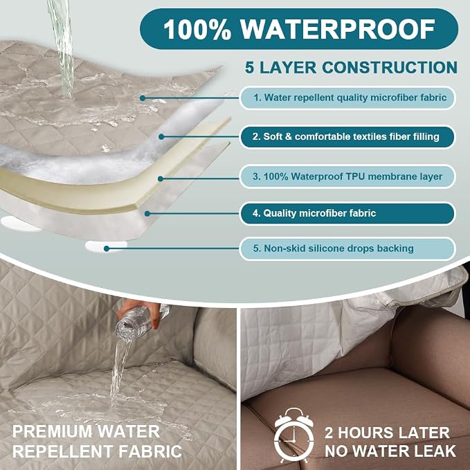 Turquoize 100% Waterproof Sofa Covers Couch Cover Sofa Cover for Dogs Couch Protector Triple Non-Slip Sofa Slipcover for 3 Cushion Couch Furniture Protector for Pets, Kids,Dog (Sofa 70", Pale Oak)