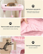 SYANDLVY Pink Cat Tree for Indoor Cats, Modern Tower with Scratching Post | Modern Cat House with Padded Perch, Kittens Condo with Cradle, Cat Cave, Pink