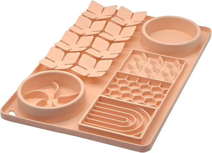 Slow Feeder Bowl, Silicone Lick Mat with Suction Cups for Dog Cat, Snuffle Mat for Pet Smell Training, Puzzle Toys for Bored Puppy,Interactive Sniff Mat for Slow Eating & Keep Busy,Creamy Peach