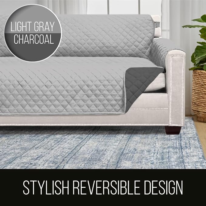 Sofa Shield® Couch Sectional Covers for Dogs, Reversible Furniture Protector with Strap, Stain and Tear Resistant Cushion Cover, 30x30 inch Seat, Machine Washable Slipcover Pets Cats, Lt Gray Charcoal