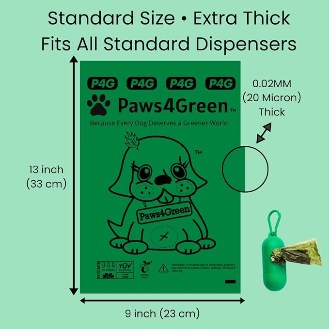 100% Certified Home Compostable Poop Bags (135 Count 9 Rolls), Plant Based, Extra Thick (20 Micron), Leak Proof, Unscented Standard Size 9 X 13'', ASTM D6400 & EN 13432 Compliant, In Box